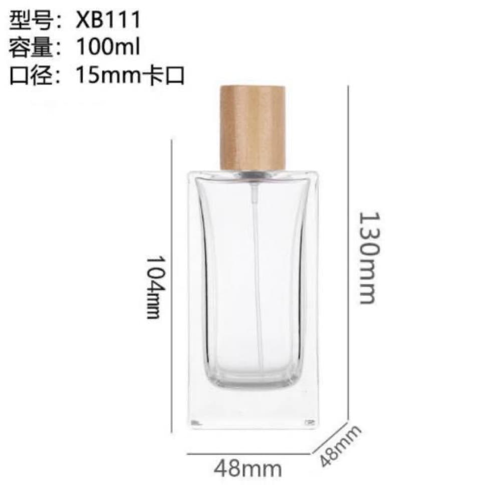 Actual 100mL clear square-shoulder perfume vessel reference